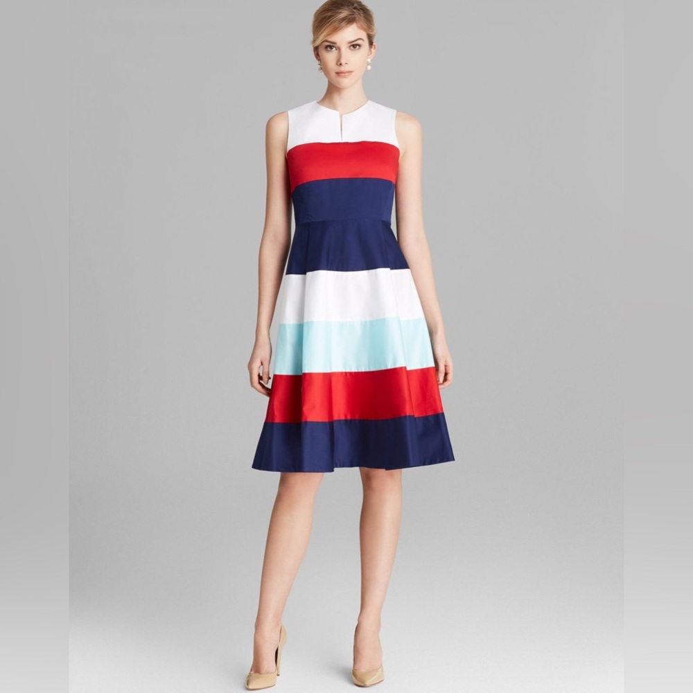 Kate Spade Corley fit and flare Red, White, Blue striped dress as seen on TV